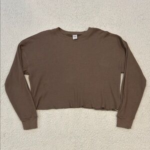 TNA Aritzia Brown Long Sleeve Waffle Knit Thermal Cropped Top Large